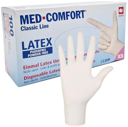 Einmalhandschuhe aus Latex Ampri Med Comfort weiß XS 24 cm lange Latexhandschuhe, puderfrei, 100 Stück-Box
