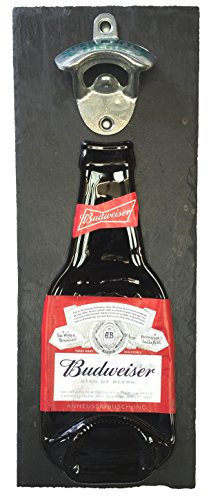 BottleClocks Budweiser Beer Bottle Opener, Wall Mounted on Slate backing Made great item for your Beer Buddies