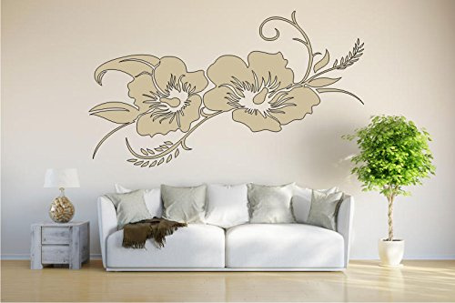 INDIGOS UG - Wandtattoo Wohnzimmer - Wandaufkleber Hibiskusblüte - Hibiskus - 120cm x 64cm beige - Aufkleber Kinderzimmer Schlafzimmer Küche Badezimmer Büro Dekoration