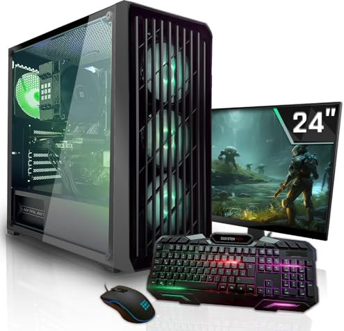 SYSTEMTREFF Basic Gaming Komplett PC Set AMD Ryzen 5 5500GT 6x4.4GHz | AMD RX Vega 7 4K HDMI DX12 | 256GB SSD | 8GB DDR4 RAM | WLAN Desktop Paket Computer für Gamer, Gaming