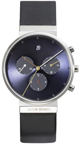 Jacob Jensen Herrenuhr Chrono Series Nr. 605 32605, blau, mit Lederband