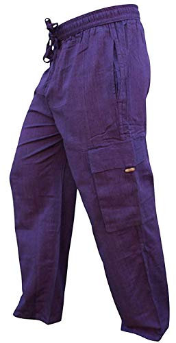 SHOPOHOLIC FASHION Pantaloni Uomo Boho Hippy Cotone Leggero con Tasca Laterale,(Viola, 2XL)