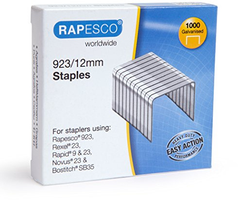 Rapesco Pack of 5 Boxes of 1000 Galvanised Staples 923/12 mm Type 23
