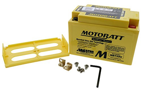 MOTOBATT AGM Batterie 12V 10,5Ah MBTX9U kompatibel mit Honda NTV 650 Revere | 4-polig, wartungsfrei und versiegelt; Vergleichstypen YTR9BS, YTX9, YTX9BS, YT12ABS; befüllt, 160 A Kaltstartstrom bei -18 °C