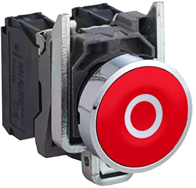 Schneider Electric Harmony XB4 XB4BA4322 Druckschalter, Metall, bündig, 22, Federrücklauf, gekennzeichnet mit „O“, 1 NC, Rot