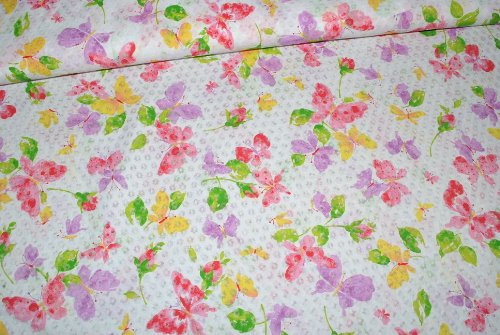 alles-meine.de GmbH 0,5 m * 1,4 m - Stoff Schmetterlinge leicht durchscheinend - Baumwoll Stoffe Meterware Baumwolle - Blusenstoff ideal für Blusen Blumen