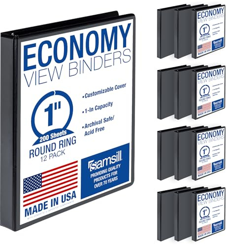 Samsill Economy View Binder mit Rund Ringe Schwarz, 12 Stück 2.54 cm schwarz