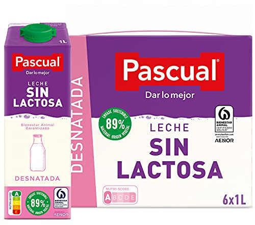 Pascual- Leche Pascual Desnatada Sin Lactosa. Bienestar Animal. Formato 6 x 1L.