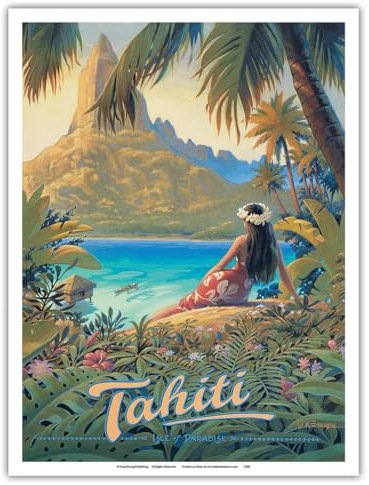 Tahiti – Isle of Paradise – Society Islands – Vintage-Reise-Poster von Kerne Erickson – Master Art Print 22,9 x 30,5 cm