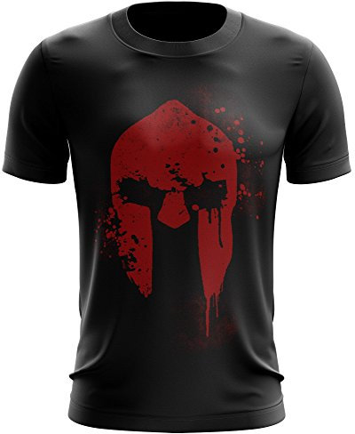 Stylotex ® Fitness T-Shirt Herren Sport Shirt | Spartan Helmet | Gym Tshirts für Performance beim Training | Männer Kurzarm | Funktionelle Sport Bekleidung, Größe:S, Farbe:schwarz