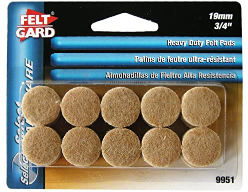 Felt Gard 19mm Round Furniture Felt Pads, Self-Adhesive Pads for Furniture Feet to Protect Hardwood Floors, Beige, (Pack of 20)