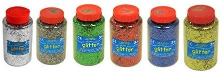 Glitter | Bumper Pack of 6 Colours | 400 Gram tubs | Shaker lid for Easy Pouring & Storage | Arts and Crafts | Glitter Art