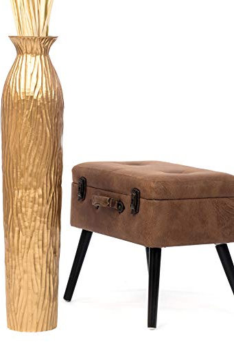 Leewadee Große Deko Bodenvase Für Dekozweige, Hohe Standvase Für Pampasgras, Design Holzvase, 90 cm, Gold