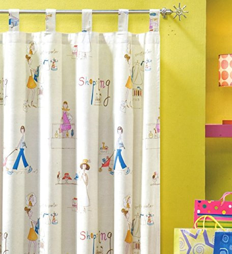heimtexland Gardine Blickdicht Vorhang Schlaufenschal Shopping Girl Natur HxB 260x140 cm KÜRZBAR Teenie Kinder Dekoschal Mädchen TOP QUALITÄT …auspacken, aufhängen, fertig! Typ179