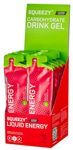 Squeezy Liquid Energy (Zitrone & Koffein) 12er Pack - Sport Energy Gel mit erhöhtem Wasseranteil für schnelle & dauerhafte Energie bei maximaler Verträglichkeit beim Marathon & Co. - ohne Nachtrinken
