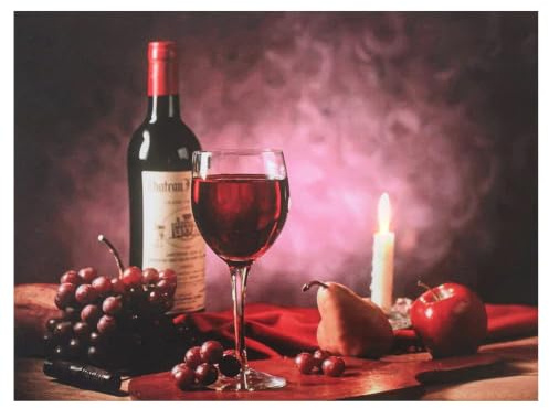 Garden Market Place LED Canvas Print, Red Wine, Grapes & Candle Christmas Wall Art with Flickering Candle Effect, Light Up Canvas Wall Art, Battery Powered Wooden Frame Picture Print, 40 x 30 cm