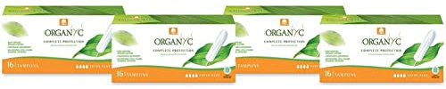 Organ(y)c, Tampons aus 100% zertifizierter Bio-Baumwolle für sehr starke Tage - 4 Packungen zu je 16 Stück (Insgesamt 64 Stück)