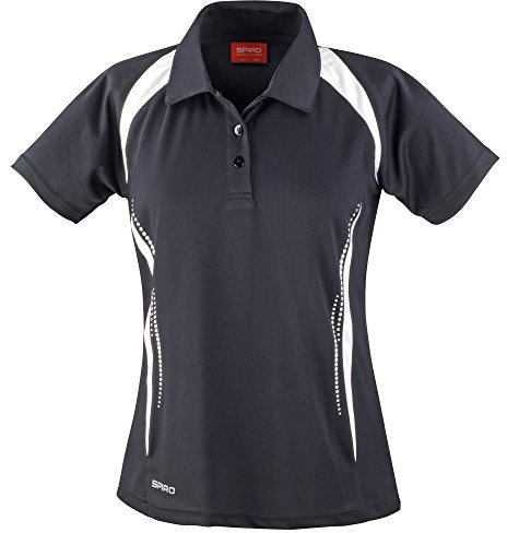 Spiro Womens/Ladies Sports Team Spirit Performance Polo Shirt (L) (Black/White)
