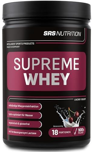 SRS Muscle - Supreme Whey XL, 900 g, Kirsch-Joghurt | Hydro-ooptimized Whey Protein | mit Enzym Laktase und Pro-B Vitaminen | aspartamfrei | deutsche Premiumqualität