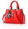 NICOLE & DORIS 2025 Neue Frauen Tasche Damen Leder Handtasche Mode Umhängetasche Mit Pompon abnehmbarem Schultergurt Handtasche Scharlachrot