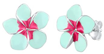 Elli Ohrringe Damen Ohrstecker Frangipani Blüte mit Emaille in 925 Sterling Silber