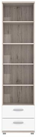 FORTE Beach Regal mit 2 Schubladen, Holzwerkstoff, Sandeiche / Weiß, 34,7 x 50,1 x 199,6 cm