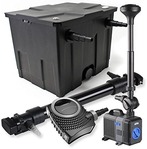SunSun Komplettset: CBF-350 Teichfilter bis 12000 L Teichfilteranlage Durchlauffilter, NEO10000 Teichpumpe 10000l/h 80W, CUV-672 Teichklärer UVC Klärer mit 72W, CTP-5003 Springbrunnenpumpe 5000l/h 30W