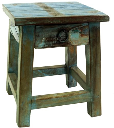 GURU SHOP Vintage Hocker mit Kleinem Schubfach - Modell 3, 30x25x25 cm