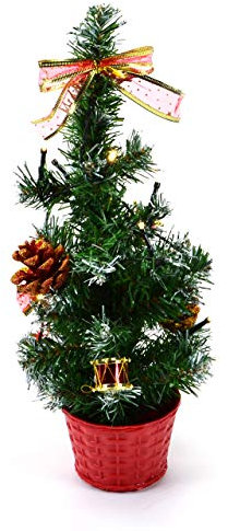 Weihnachtsbaum 10 LED 40 cm mit Beleuchtung Trommeln Zapfen Schleifen Xmas Batterie