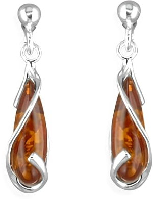 Pendientes colgantes de plata de ley y ámbar báltico para mujeres/niñas, aretes de gota inusuales, joyería de ámbar, 080467, Plata de ley, Ámbar