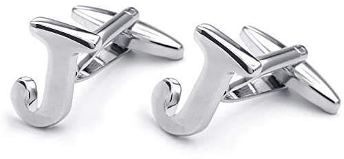 HONEY BEAR 1 Paar Herren Edelstahl Manschettenknöpfe Hochzeit Cufflinks Manschettenknopf Silber Buchstabe (J)
