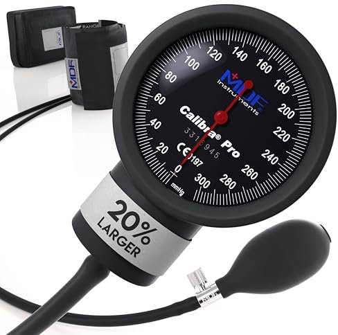 MDF Instruments, Extra Large Gauge Calibra Pro Aneroid Sphygmomanometer with Shock Guard & Adult Sized Cuff Included, Black Dial, Black Cuff, MDF808B11