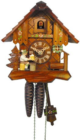 August Schwer Kuckucksuhr Schwarzwaldhaus, Biertrinker