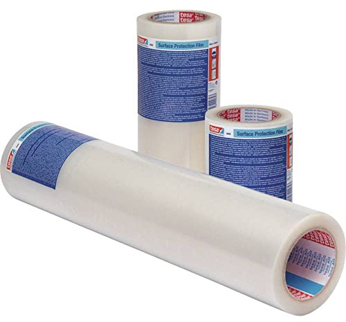 Tesa Baufolie 200my - Dampfsperre Folie ideal für Fenster - Abdeckfolie selbstklebend, PE-Folie transparent - 100 Meter