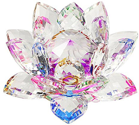 SUMNACON Fleur de Lotus Cristal - pour la Décoration dans la Maison, idéal Cadeau pour Anniversaire, Les fêtes(100mm Multicolor)