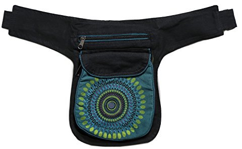 Kunst und Magie Bauchtasche Mandala-Print Gürteltasche Festivaltasche, Farbe:Schwarz/Petrol