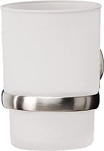 Fackelmann Glas mit Halter FUSION, Glas-Zahnputzbecher mit vernickeltem Halter (Farbe: Silber), Menge: 1 Stück