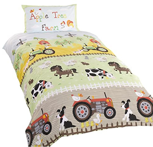 Rapport Home Children Single Duvet Cover Set Apple Tree Farm with Ponies Kids Bedding Set