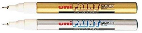 PX Uni-Ball 203, Oil Based, Permanent, Ultra Fine, Color: Silver, Gold, Set of 2