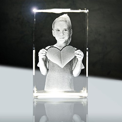 3D Glaskristall mit Foto | Quader 56mm | 1 Person oder Tier zB als Geschenk zur Taufe
