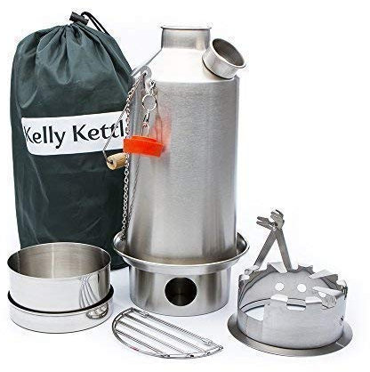 KELLY KETTLE® & CAMP STOVE SET: Includes 'Base Camp' 1.6ltr Kettle + Hobo Stove + Cook Set (all stainless steel) | Ultra fast - Fuel with anything that burns | Camping, Picnics | Weight 1.67kg/3.68lb