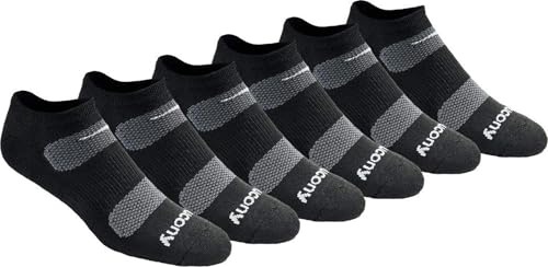 Saucony mens Multi-pack Mesh Ventilating Comfort Fit Performance No-show Socks, Black Basic (6 Pairs), Shoe Size 8-12 US