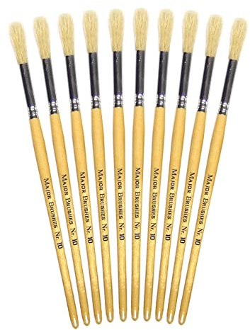 Major Brushes Hog Bristle Short Round Brushes Size 10 - Set of 10