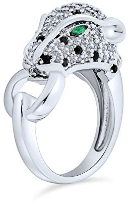 Bling Jewelry Grünes Auge Schwarz Weiß Cubic Zirconia CZ Mode Leopard Panther Katze Erklärung Bypass Ring Für Frauen Silber Vergoldet Messing