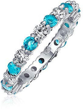 Kubikzirkonia London Blau Weiß Wechselnder Stapelbarer CZ Ewigkeitsring Simulierter Topas .925 Sterlingsilber März Monat