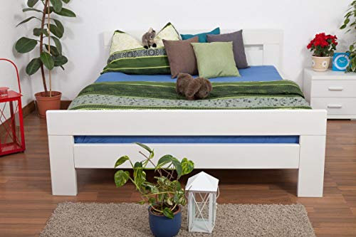 Doppelbett Easy Premium Line K6, 160 x 200 cm Buche Vollholz massiv weiß lackiert