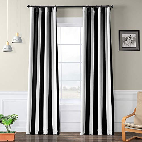 HPD Half Price Drapes Horizontal Striped Room Darkening Curtains for Living Room & Bedroom (1 Panel), 50W X 96L, Awning Black & White
