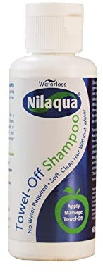 Nilaqua Towel off Shampoo 100ml, Non Rinse with Vitamin E, No Water - Rinse free hair washing, Kind and Gentle to Scalp, Triclosan Free, Paraben Free, Latex Free, Alcohol Free, UK Manufactured