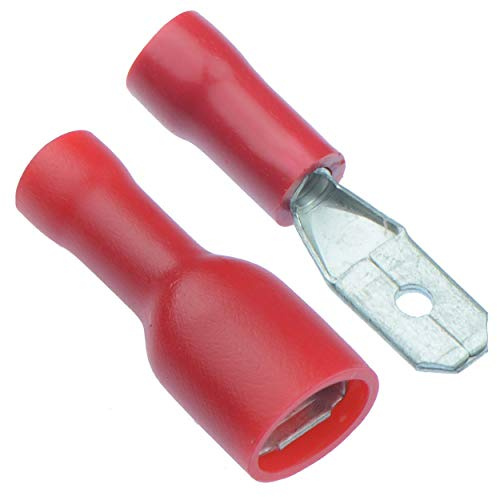 50 x PAIRS Red 4.8mm Male + Female Fully Insulated Crimp Spade Connector 16-22 AWG Wire Cable Electrical
