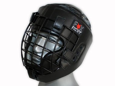FOX-FIGHT Kopfschutz mit Metallgitterfront für Gesichtsschutz. Headguard aus echtem Leder mit Kopfdeckel. Boxhelm für Kampfsport, MMA, Boxen, Kickboxen & Sparring (S/M)